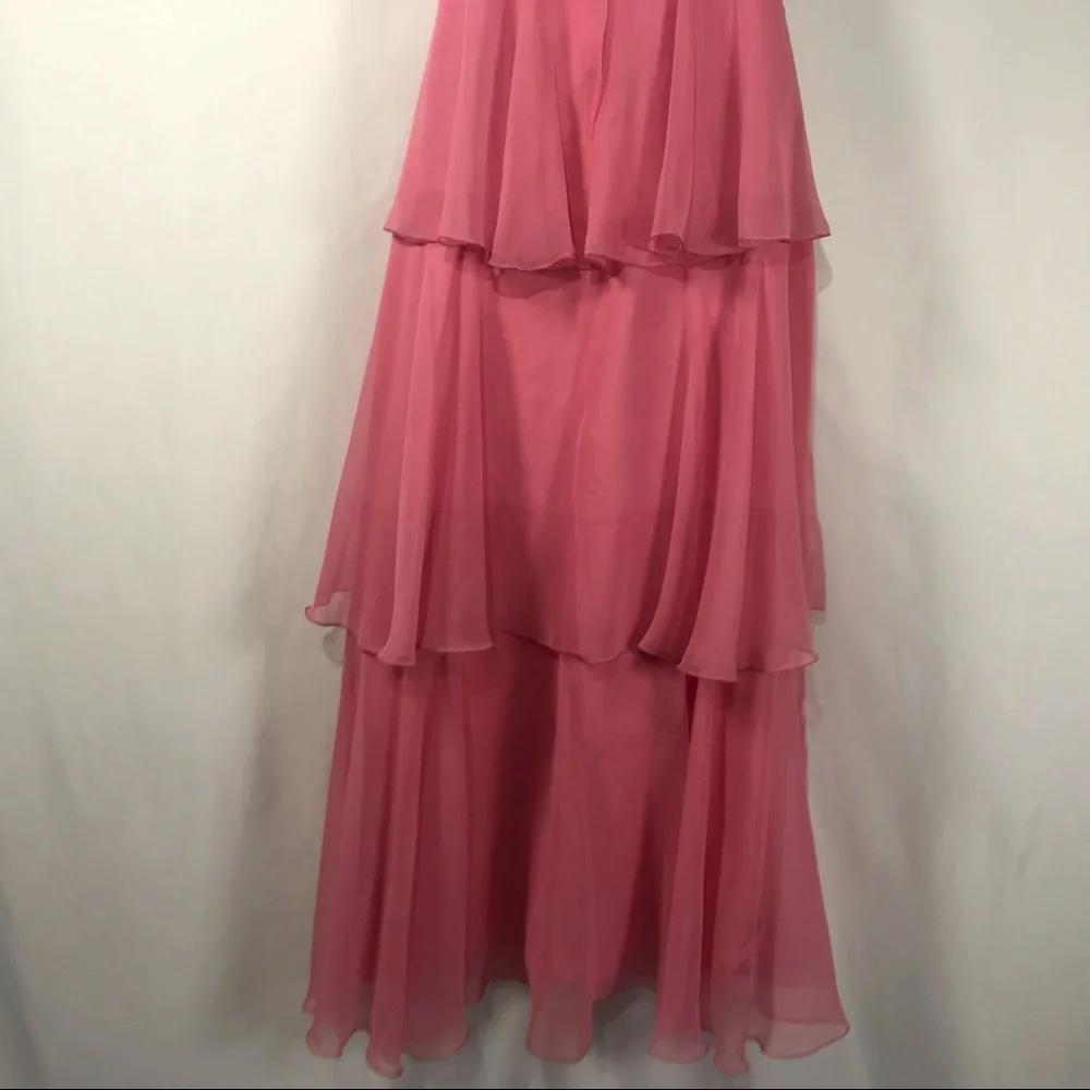 Sold—Vintage Pink Chiffon Empire Waist Maxi Dress with Matching Chiffon Cape - Picture 16 of 17